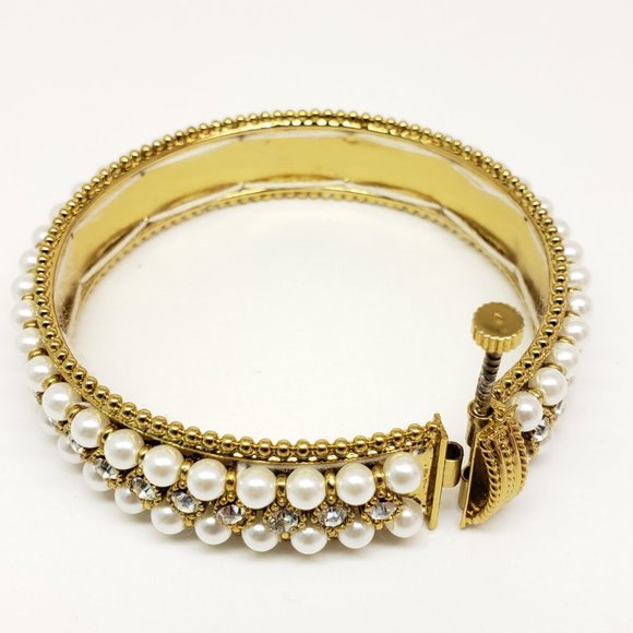 Faux Pearl and CZ Statement Bracelet with Screw Opening/Closure - Picture 3 of 6